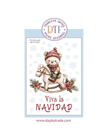  Transferencia textil osito en balancín Viva la Navidad