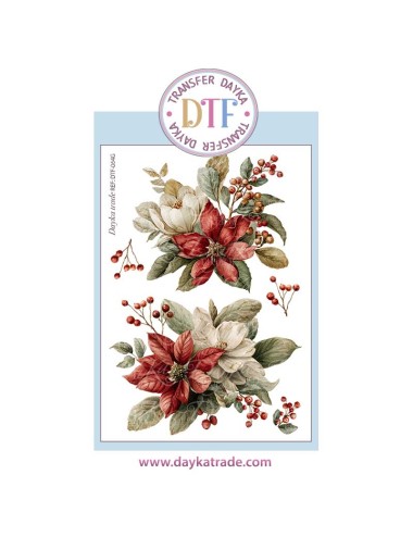 Transferencia textil con dibujos flore rojas