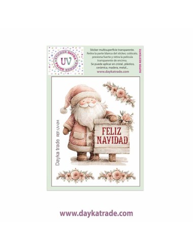UV Sticker transparente Papá Noel rosa