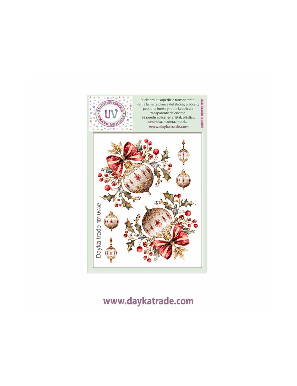 UV Sticker transparente bolas de Navidad con ramas