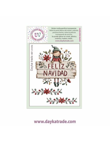 UV Sticker transparente duende niña con cartel