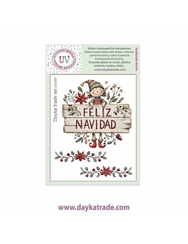 UV Sticker transparente duende niño con cartel