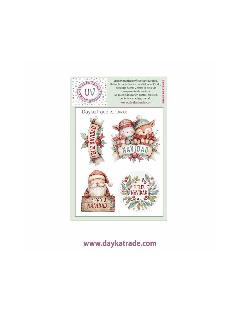 UV Sticker transparente etiquetas Navidad