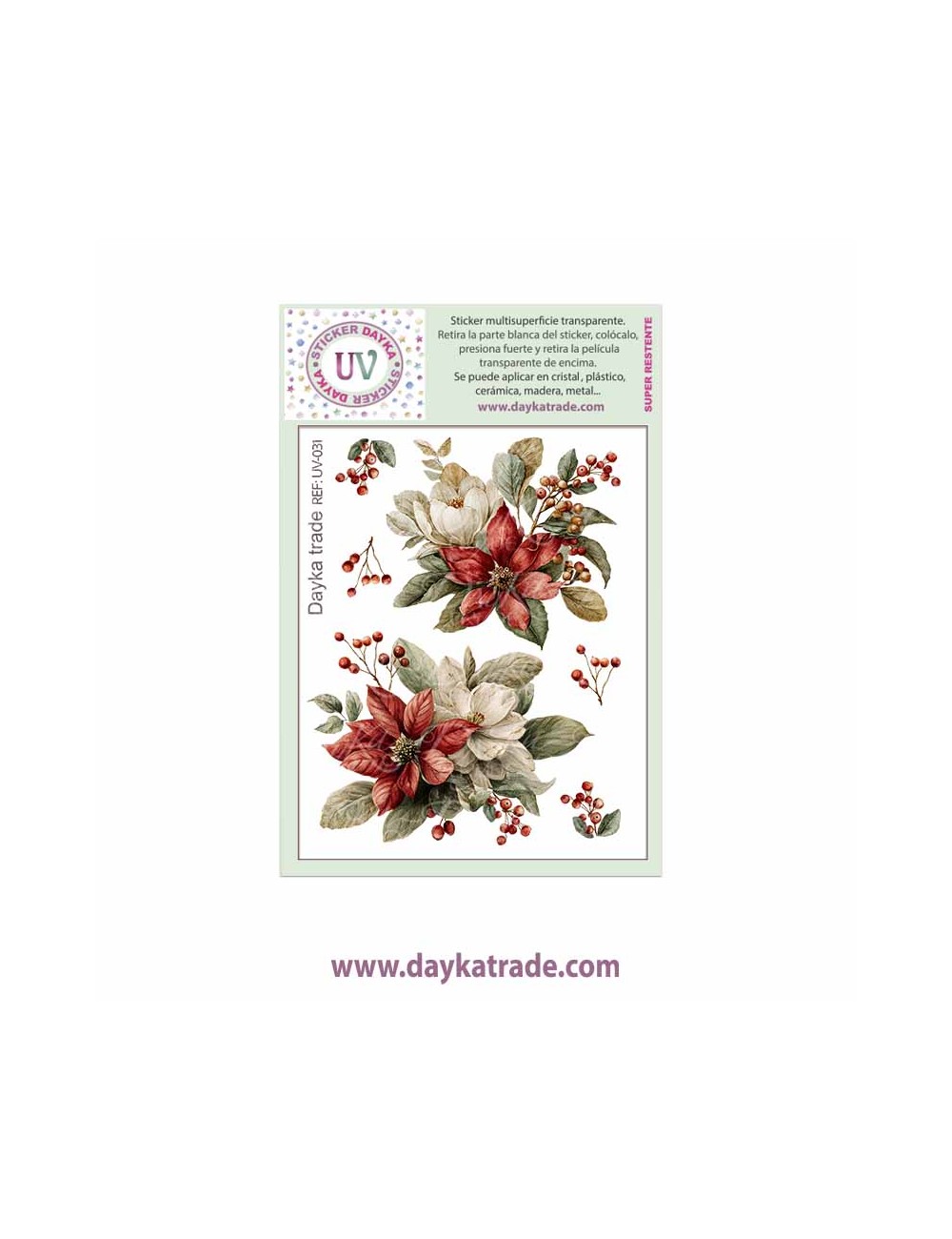UV Sticker transparente  flores rojas