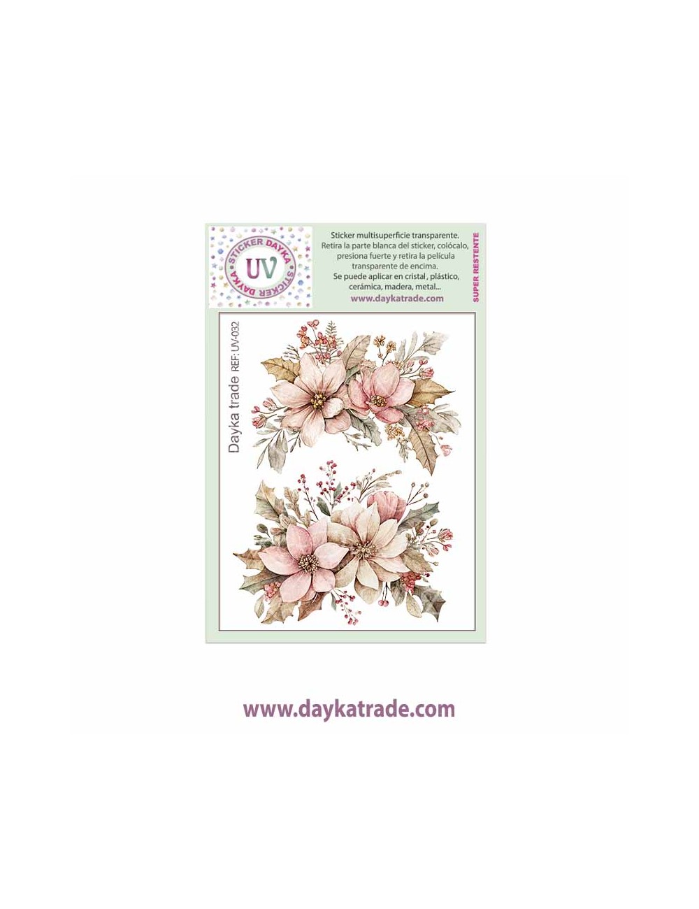 UV Sticker transparente  flores rosas