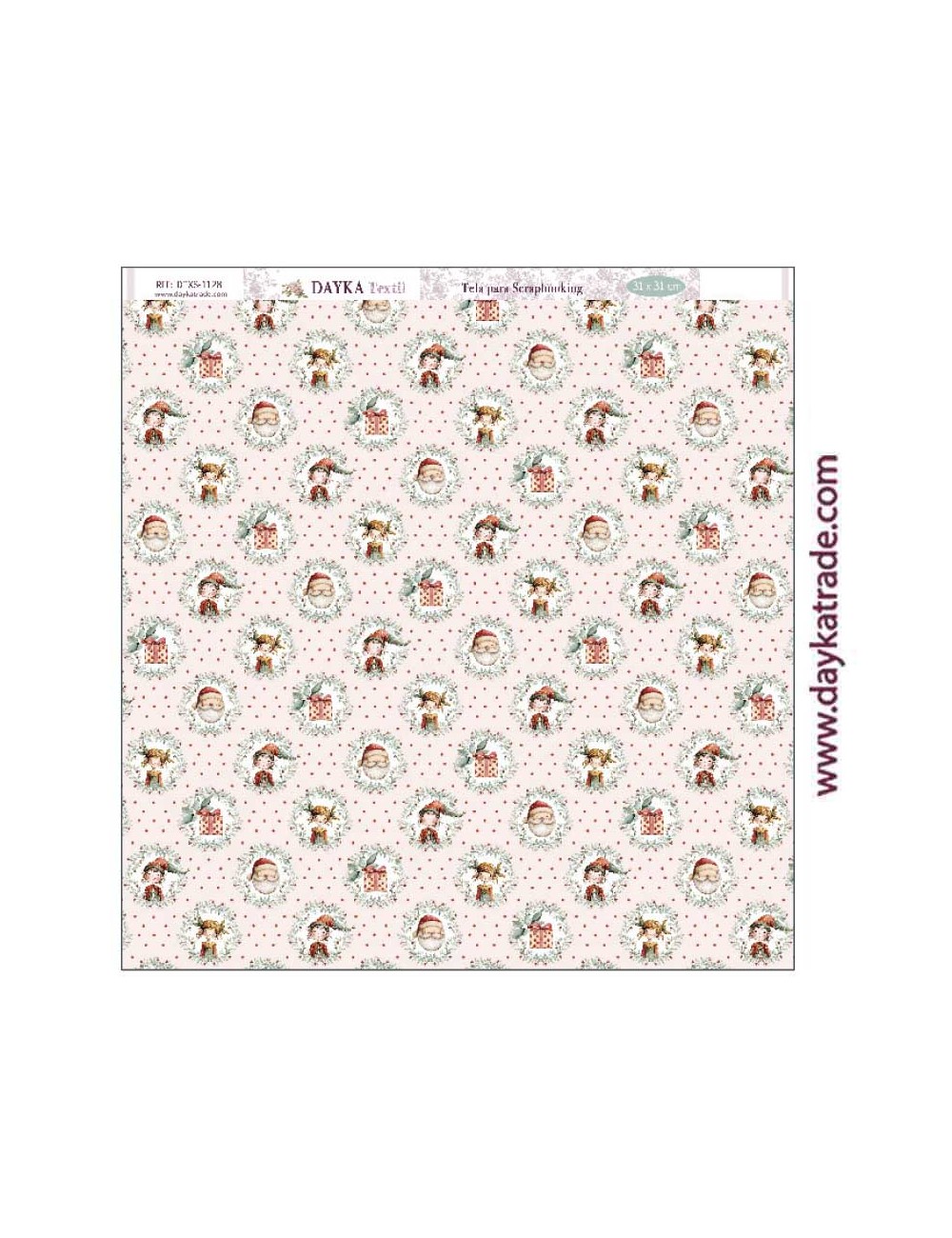 Tela para scrapbooking - fondo con duendes y Papá noel colección "Escenas de navidad"