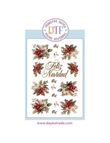  Transferencia textil con dibujos flores y feliz navidad