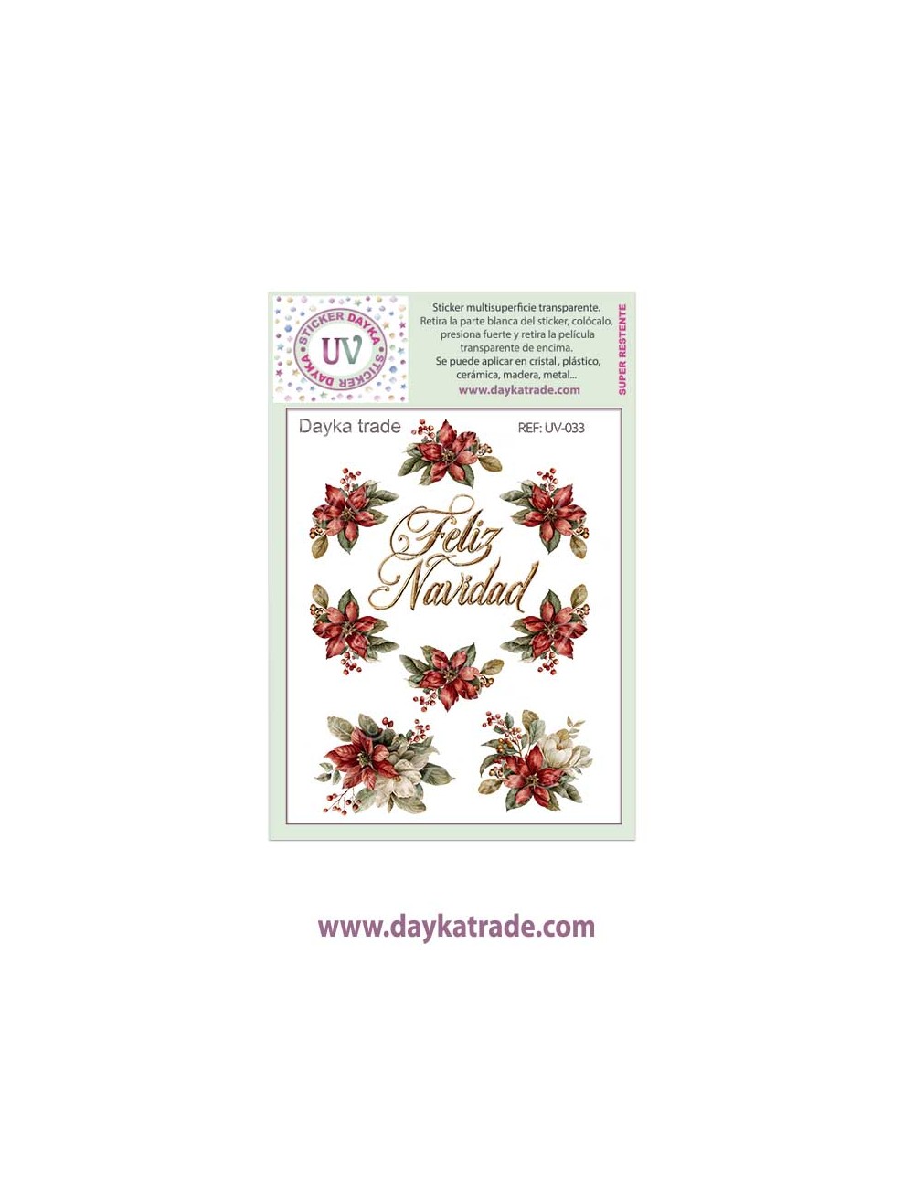 UV Sticker transparente  flores y feliz Navidad