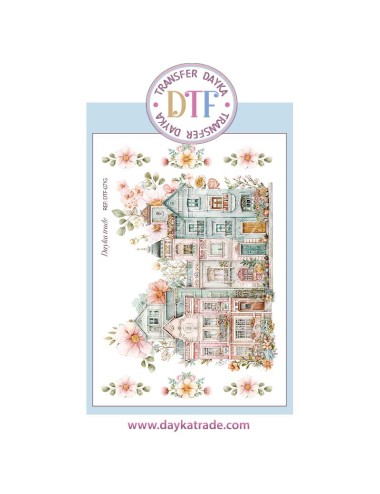 Trasferencia textil con dibujo de casitas  20 x 28,5 cm