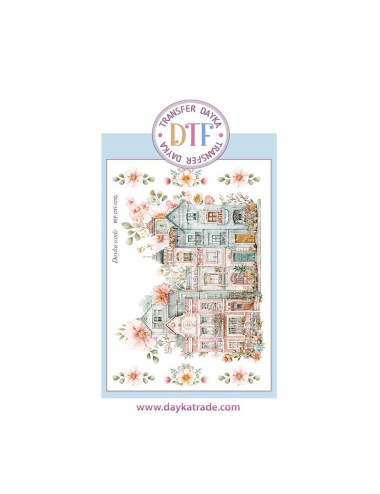 Trasferencia textil con dibujo de casitas 14,28 x 19 cm