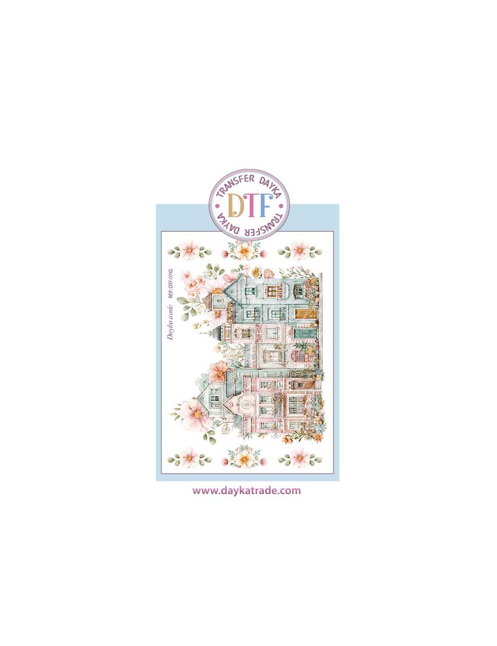 Trasferencia textil con dibujo de casitas 14,28 x 19 cm