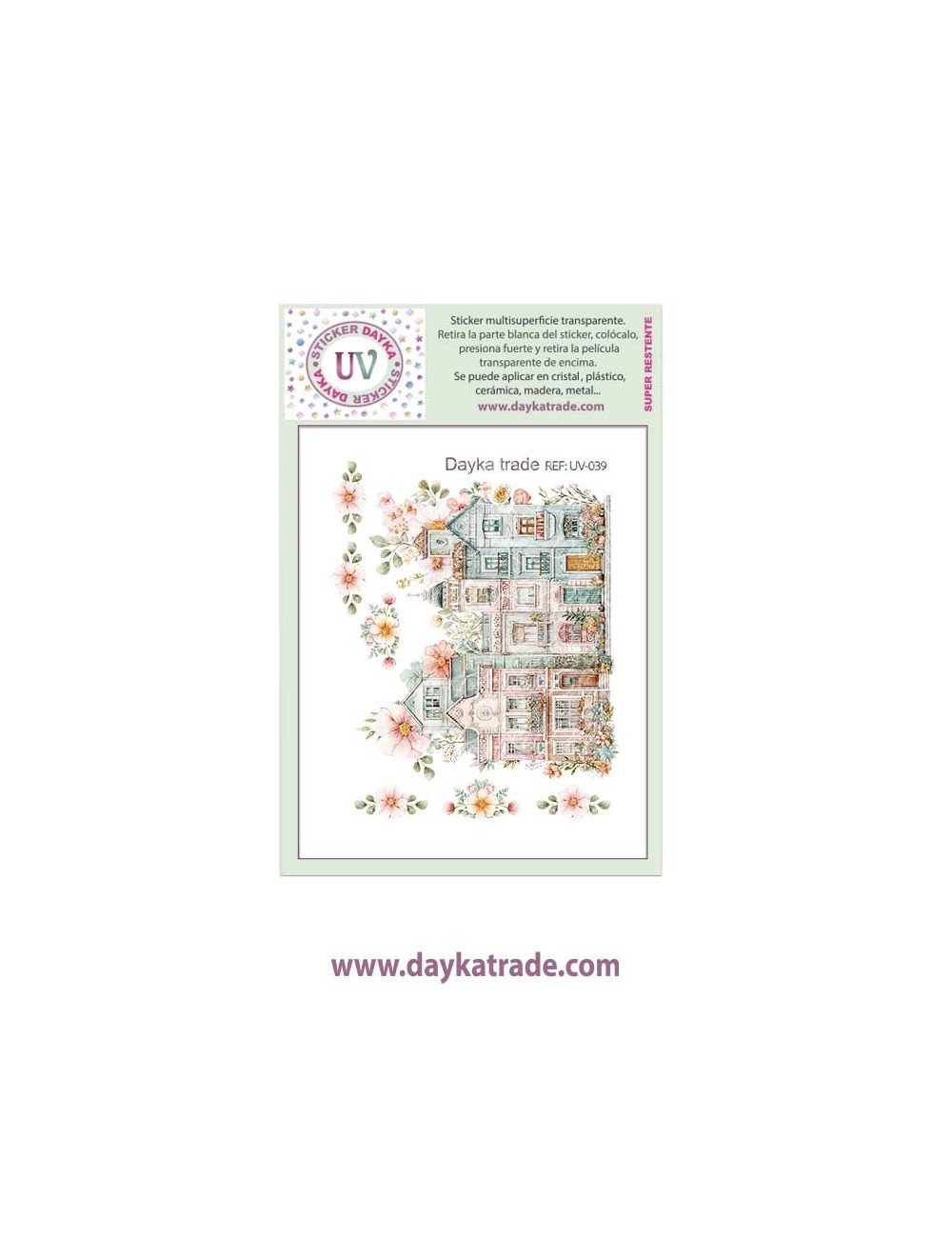UV Sticker transparente casitas con flores