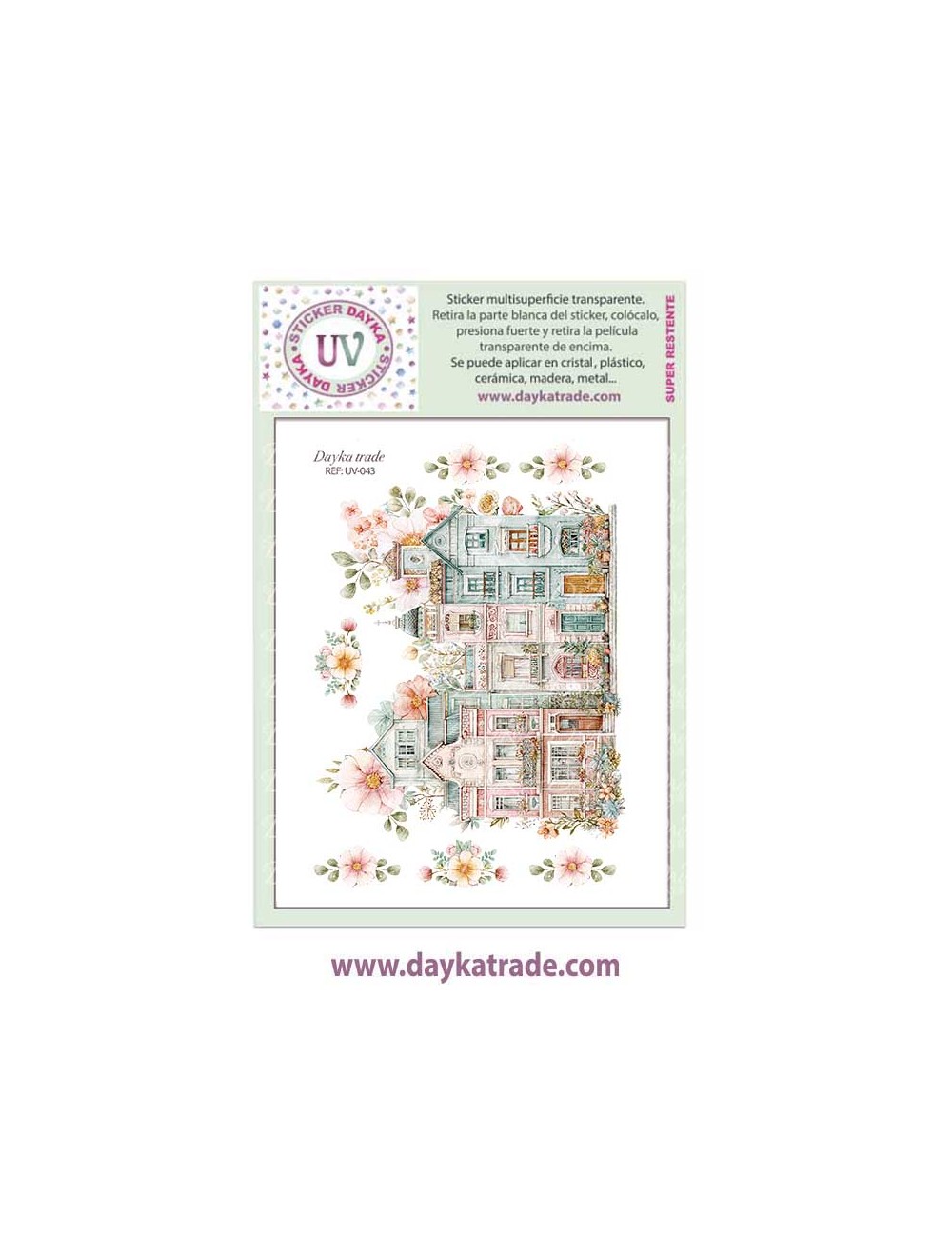 UV Sticker transparente casitas con flores