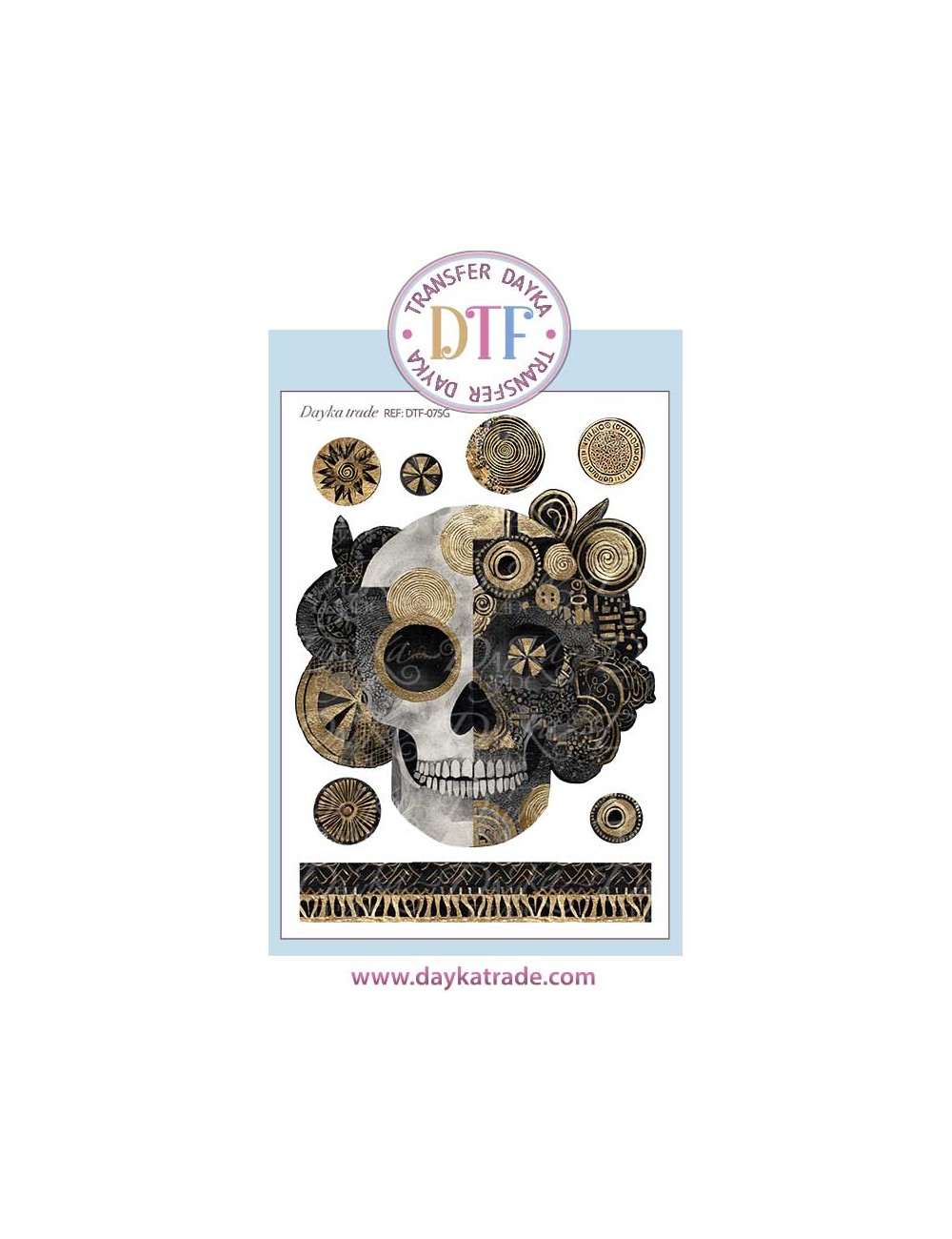 Trasferencia textil con dibujo de calavera de frente