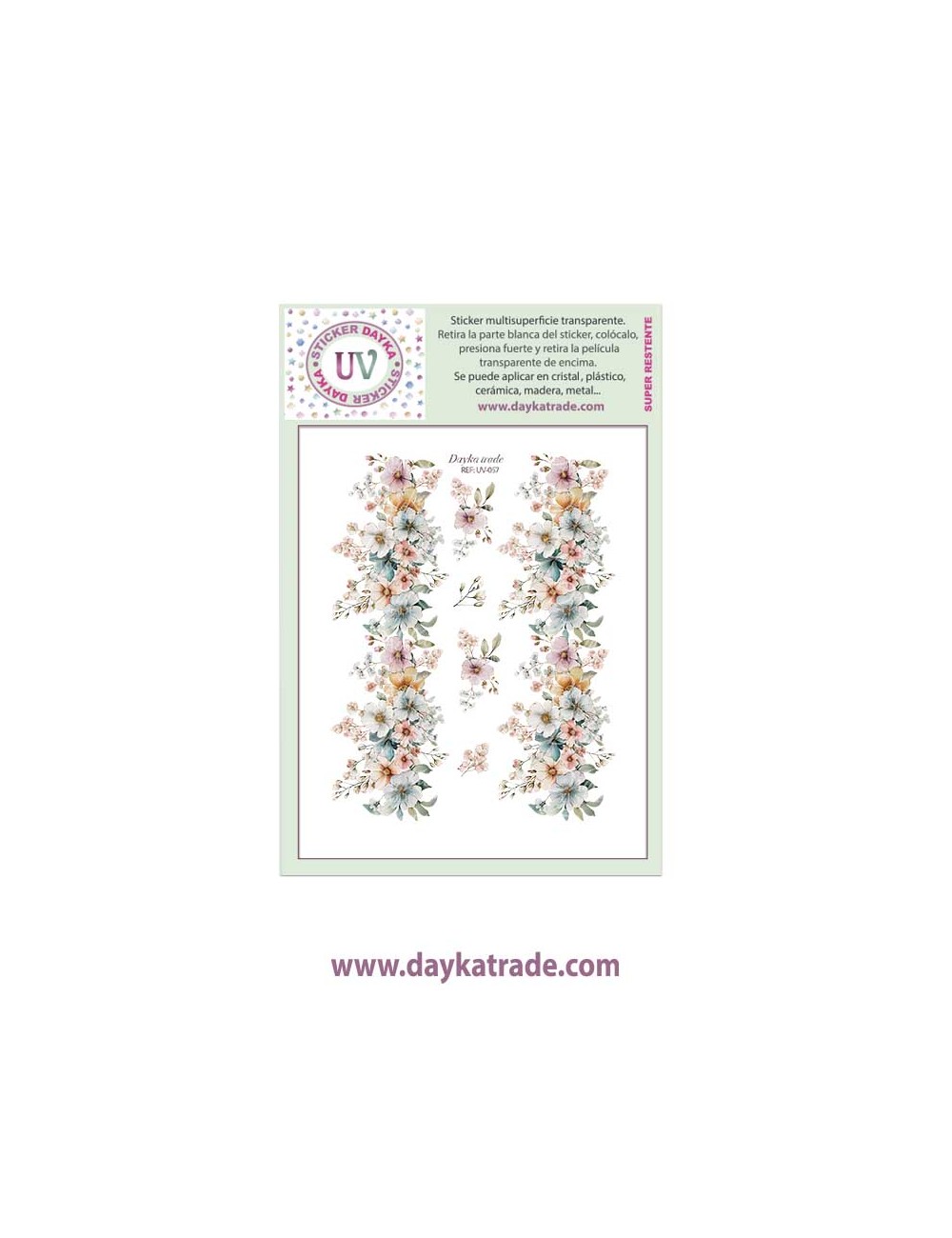 UV Sticker transparente con dibujo de flores