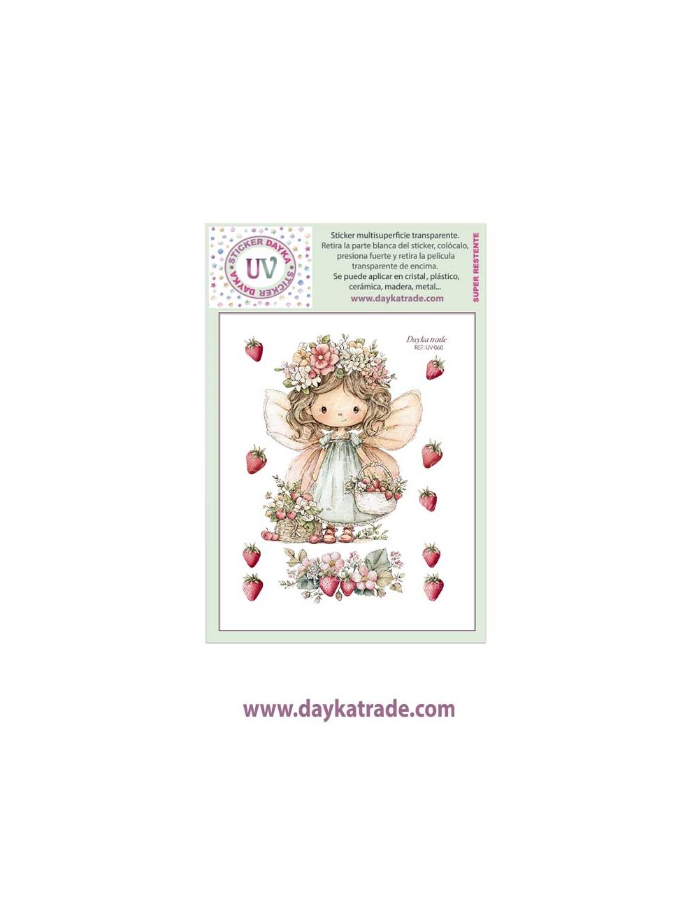 UV Sticker transparente con dibujo de hada con fresas