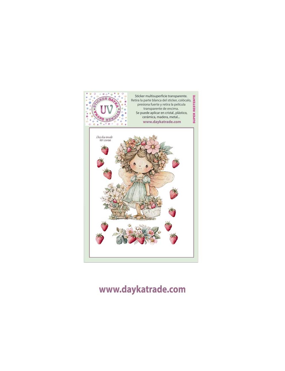 UV Sticker transparente con dibujo de hada con fresas