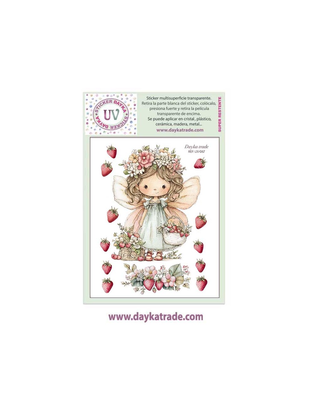 UV Sticker transparente con dibujo de hada con fresas
