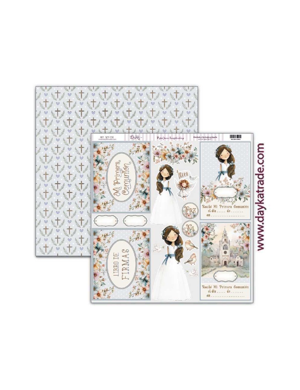 Papel scrap Colección Comunión " Jesus te ama" niña morena