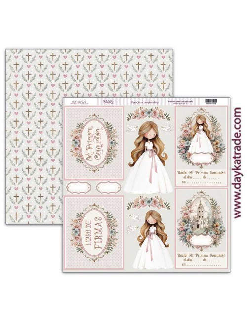 Papel scrap Colección Comunión " Jesus me ama" niña  30,5x30,5 cm
