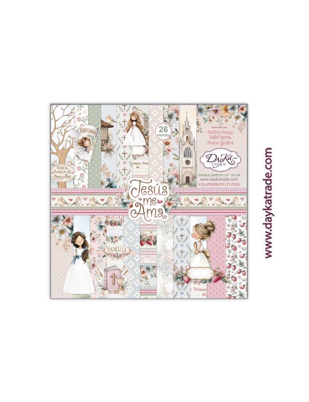 Kit de papeles para Scrapbooking "Jesús me ama" niña 20x20 cm aprox.