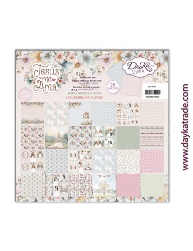 Kit de papeles para Scrapbooking "Jesús me ama" niña 20x20 cm aprox.