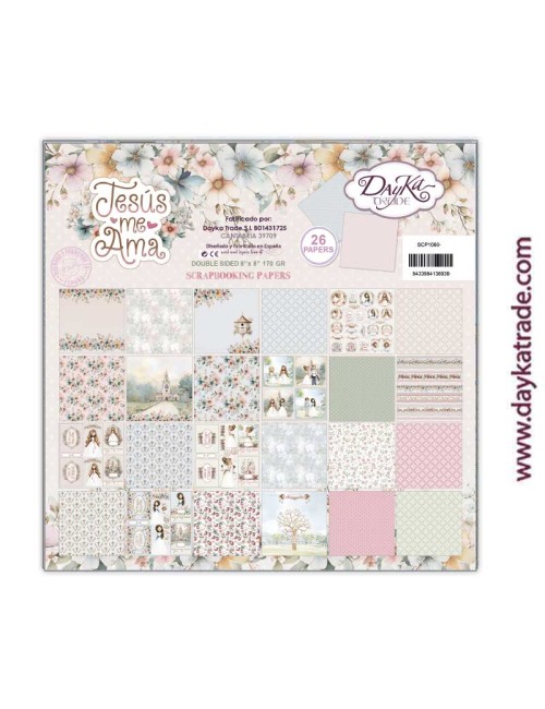 Kit de papeles para Scrapbooking "Jesús me ama" niña 20x20 cm aprox.