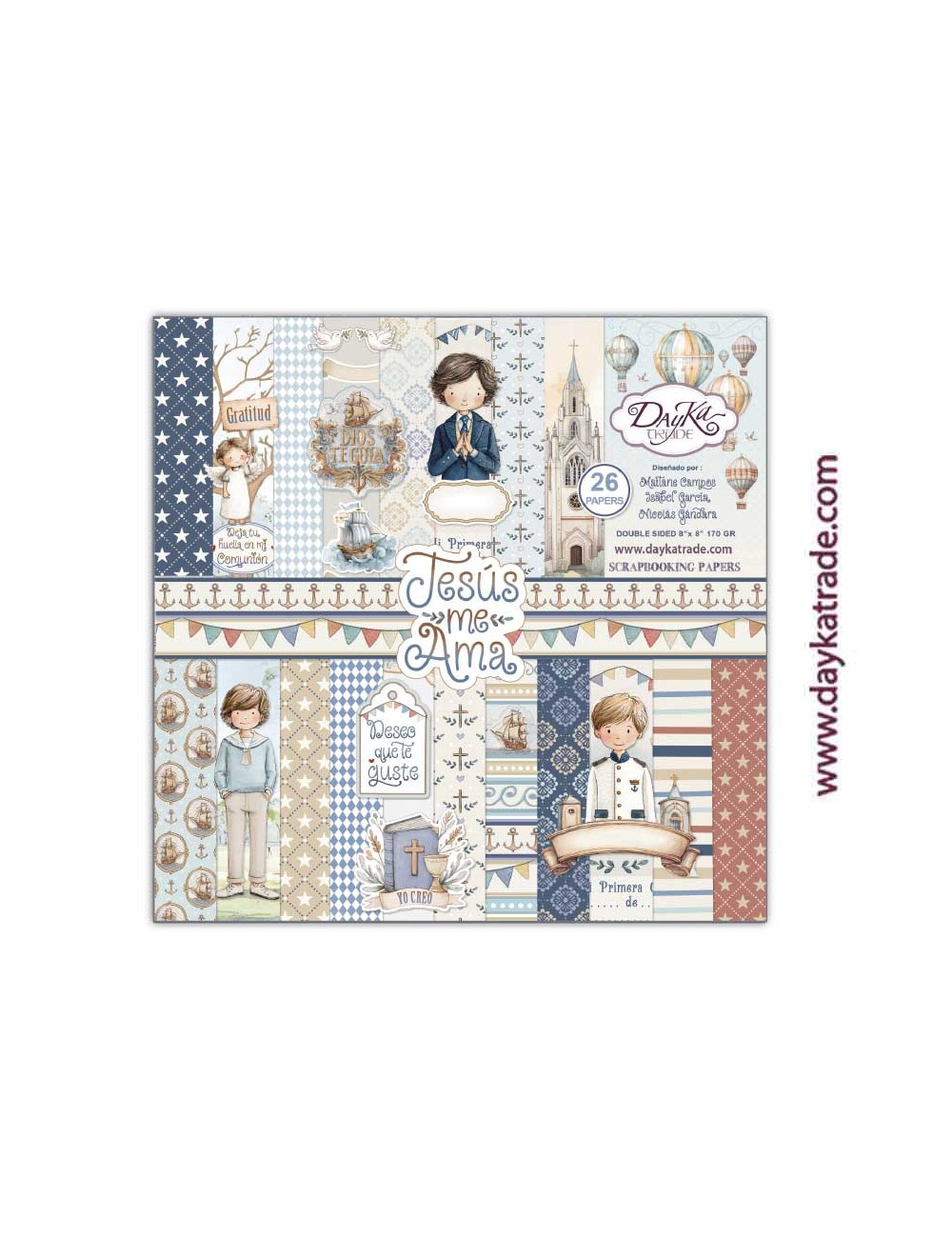 Kit de papeles para Scrapbooking "Jesús me ama" niño 20x20 cm aprox