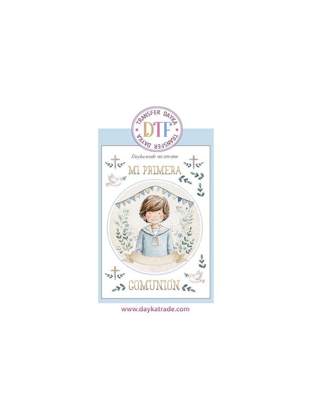 Trasferencia textil con colección Comunión "Jesús me ama" con niño marinero