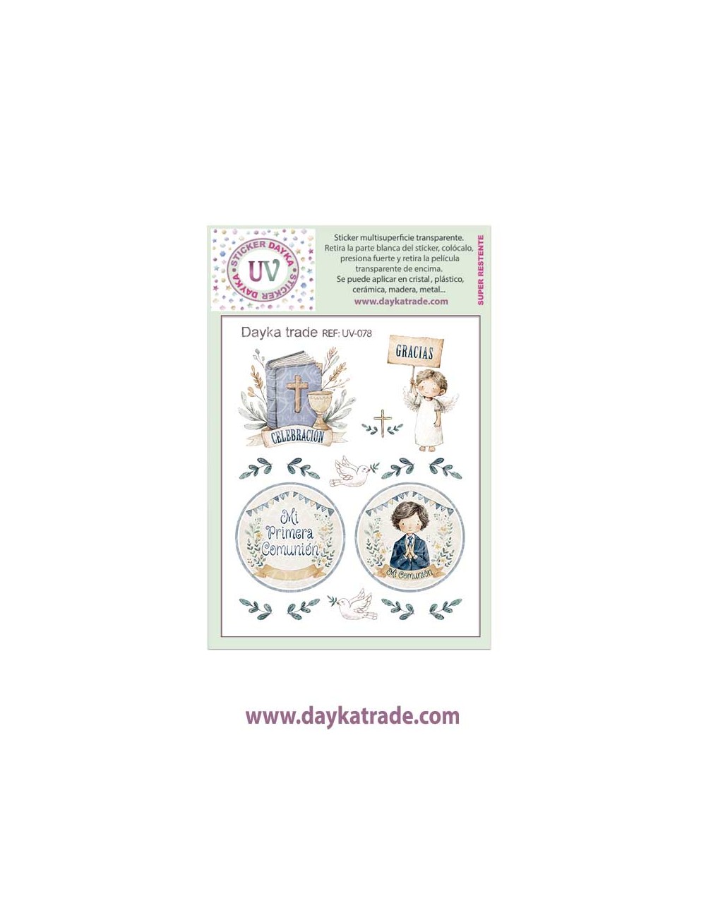 UV Sticker transparente colección Comunión "Jesús me ama"con niño