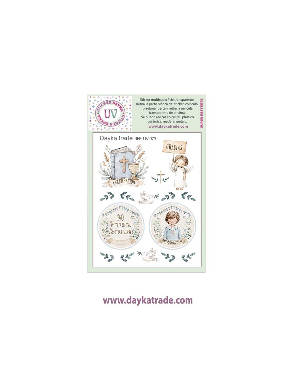 UV Sticker transparente colección Comunión "Jesús me ama"con niño marinero