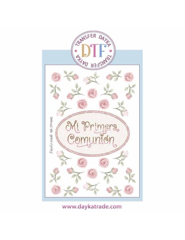 Trasferencia textil con colección Comunión "Jesús me ama" texto y flores