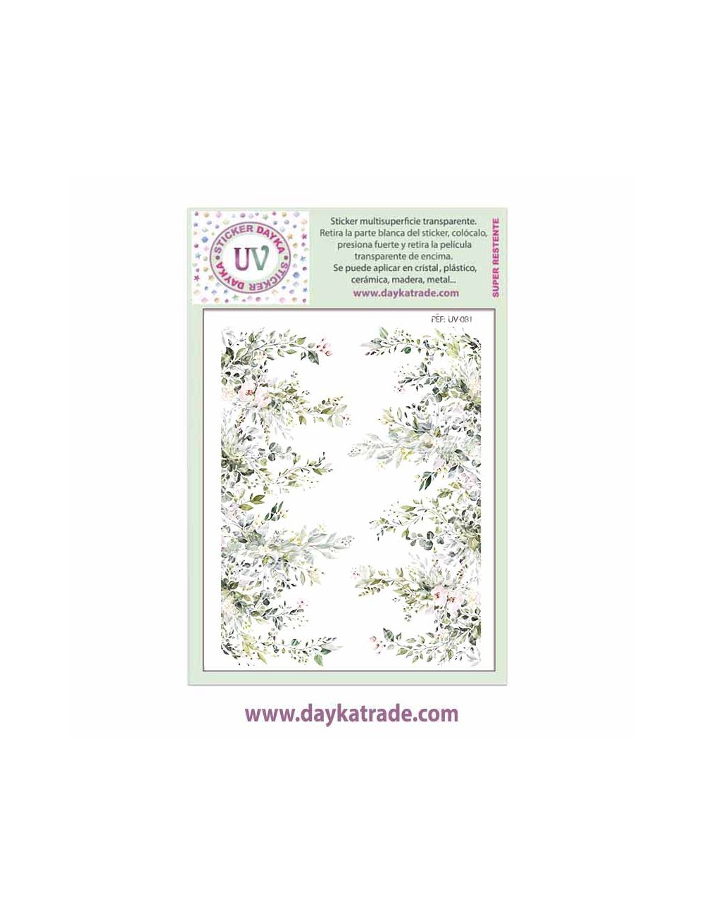 UV Sticker transparente con ramas verdes