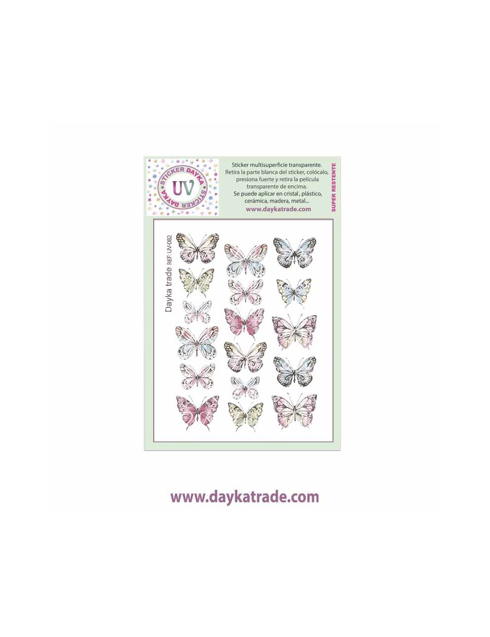 UV Sticker transparente con mariposas