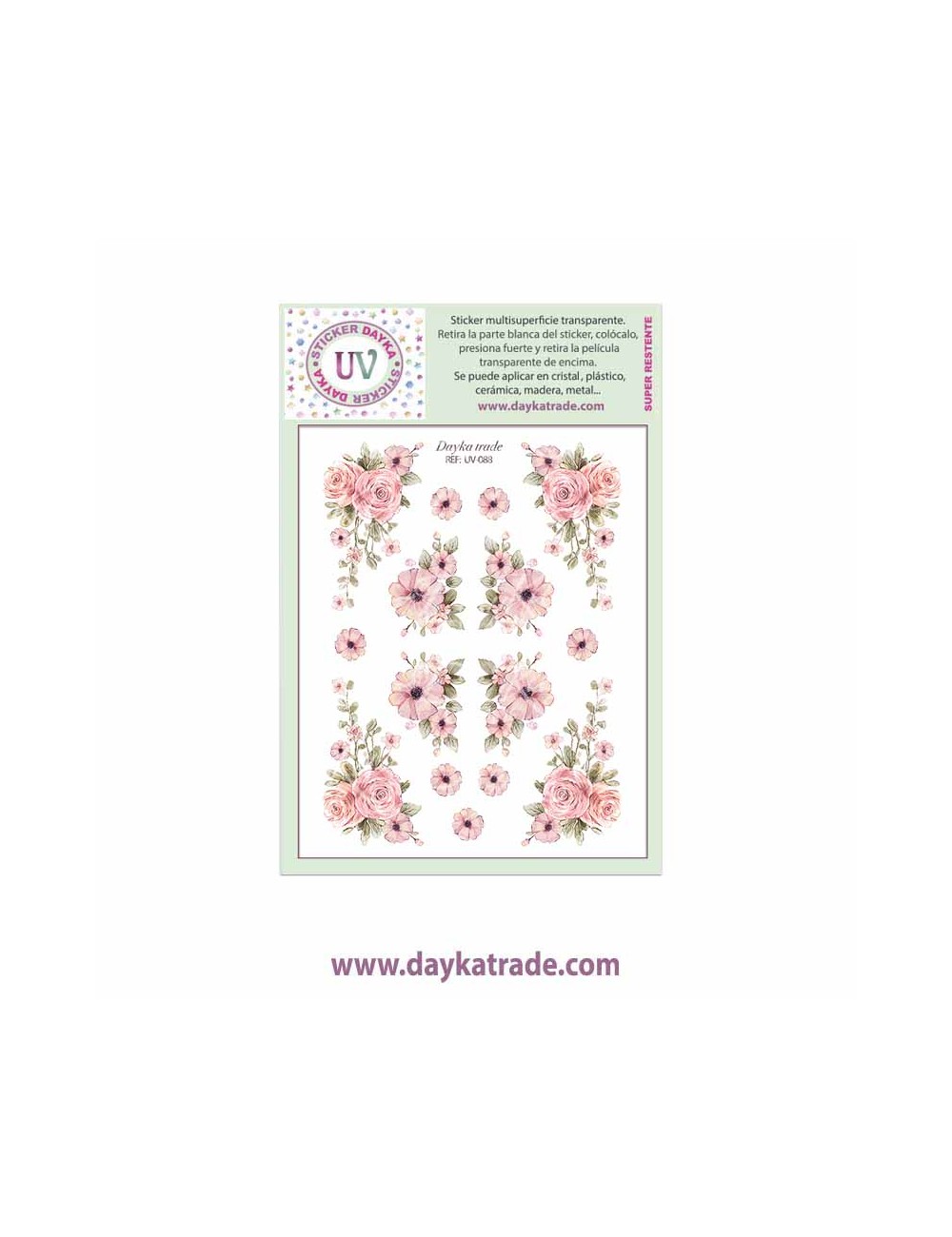UV Sticker transparente con flores