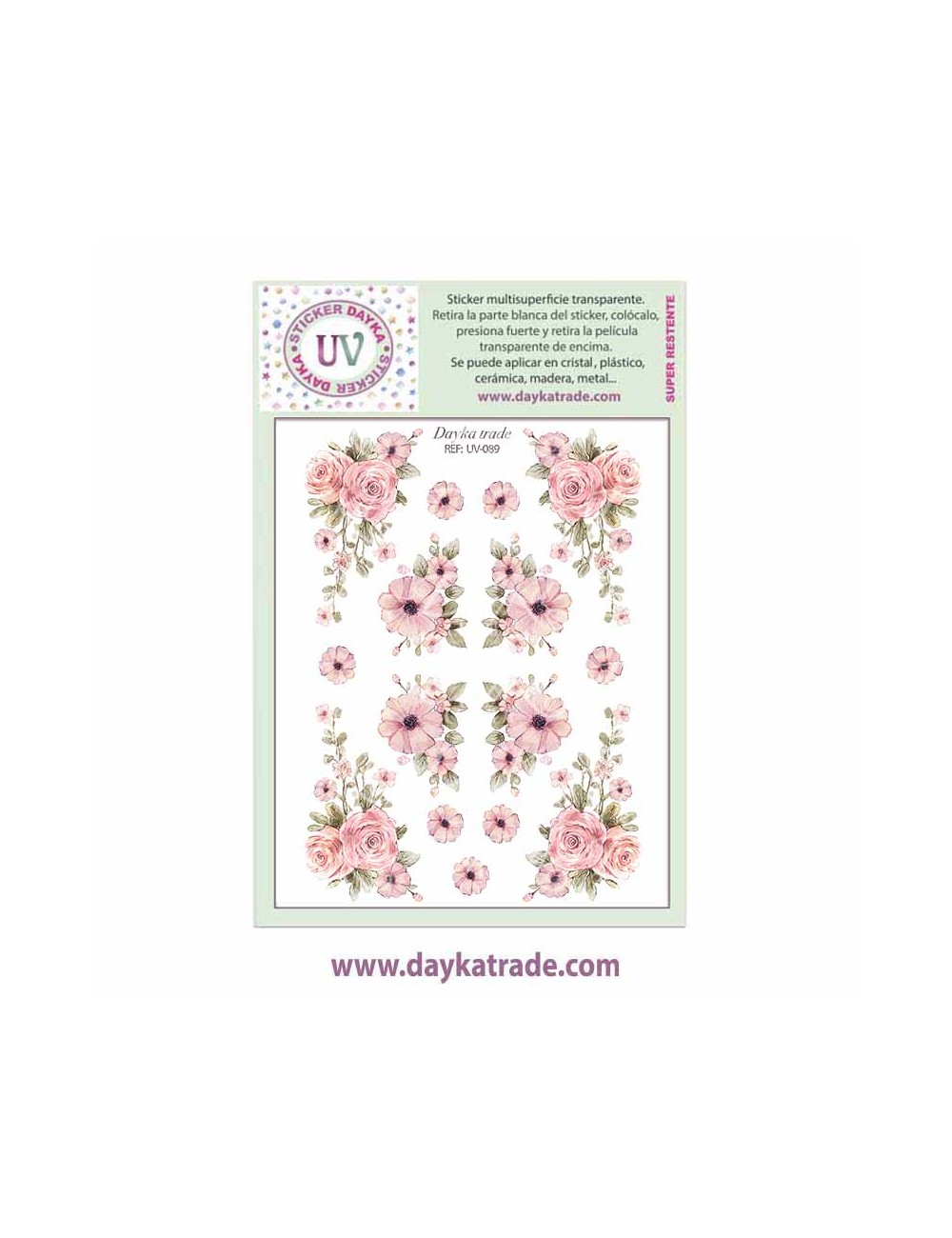 UV Sticker transparente con flores