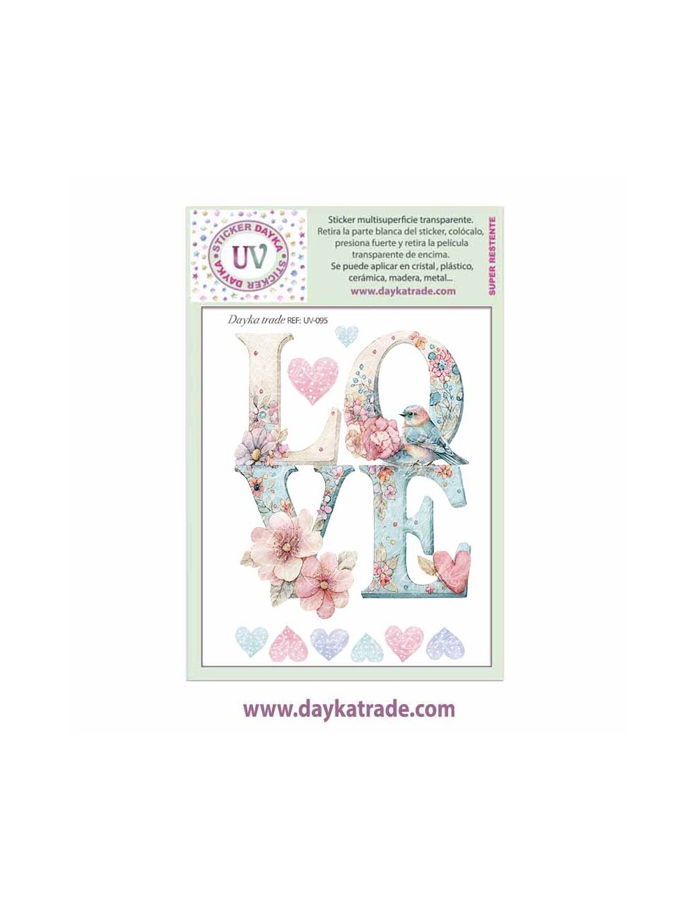 UV Sticker transparente con tecto LOVE y corazones