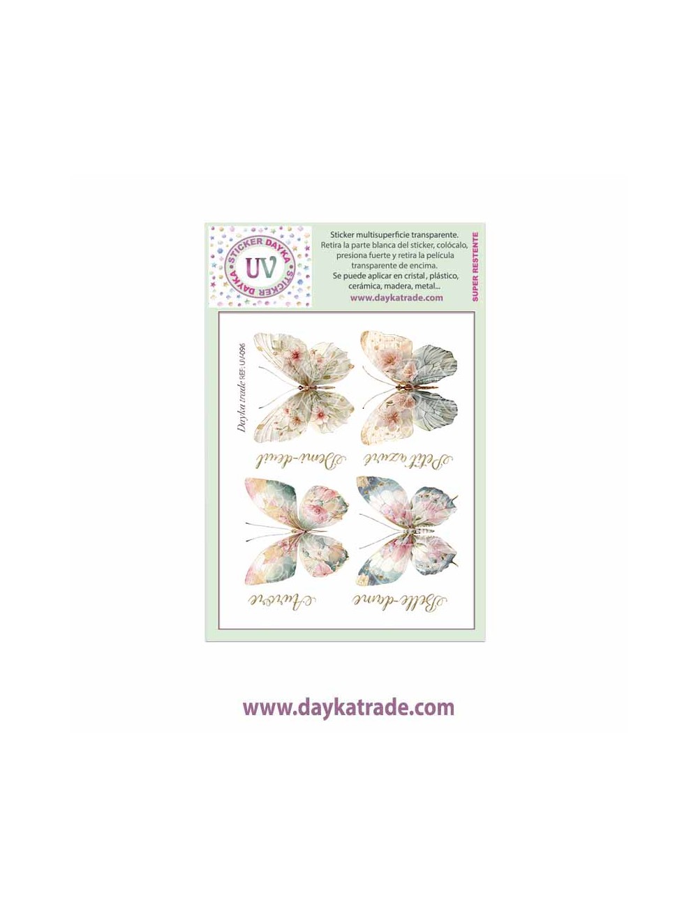 UV Sticker transparente con Mariposas
