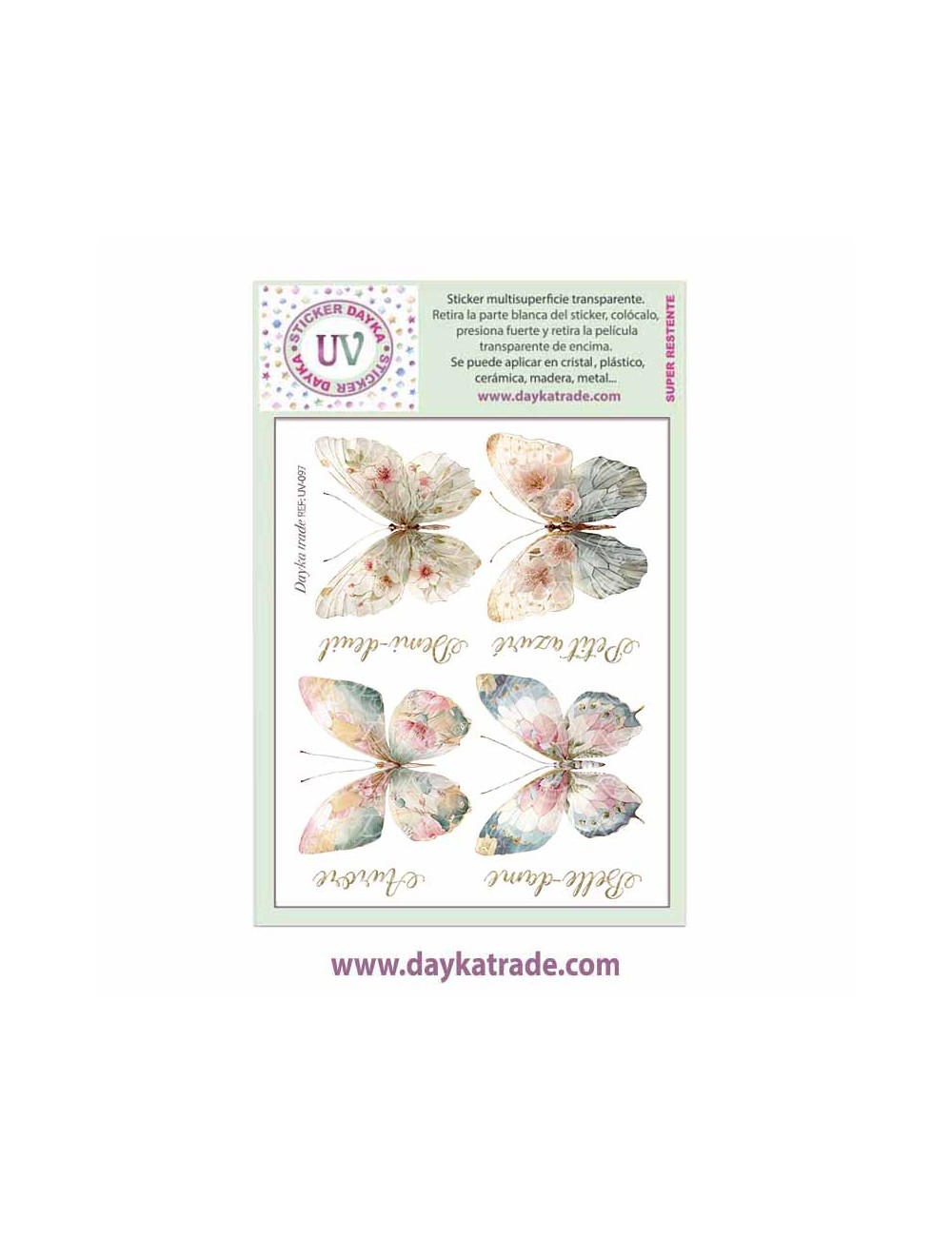 UV Sticker transparente con 4 Mariposas