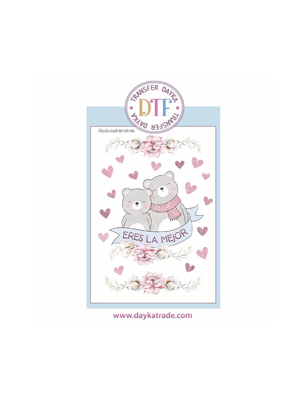 Trasferencia textil con dibujo de ositos con frase " Eres la mejor"
