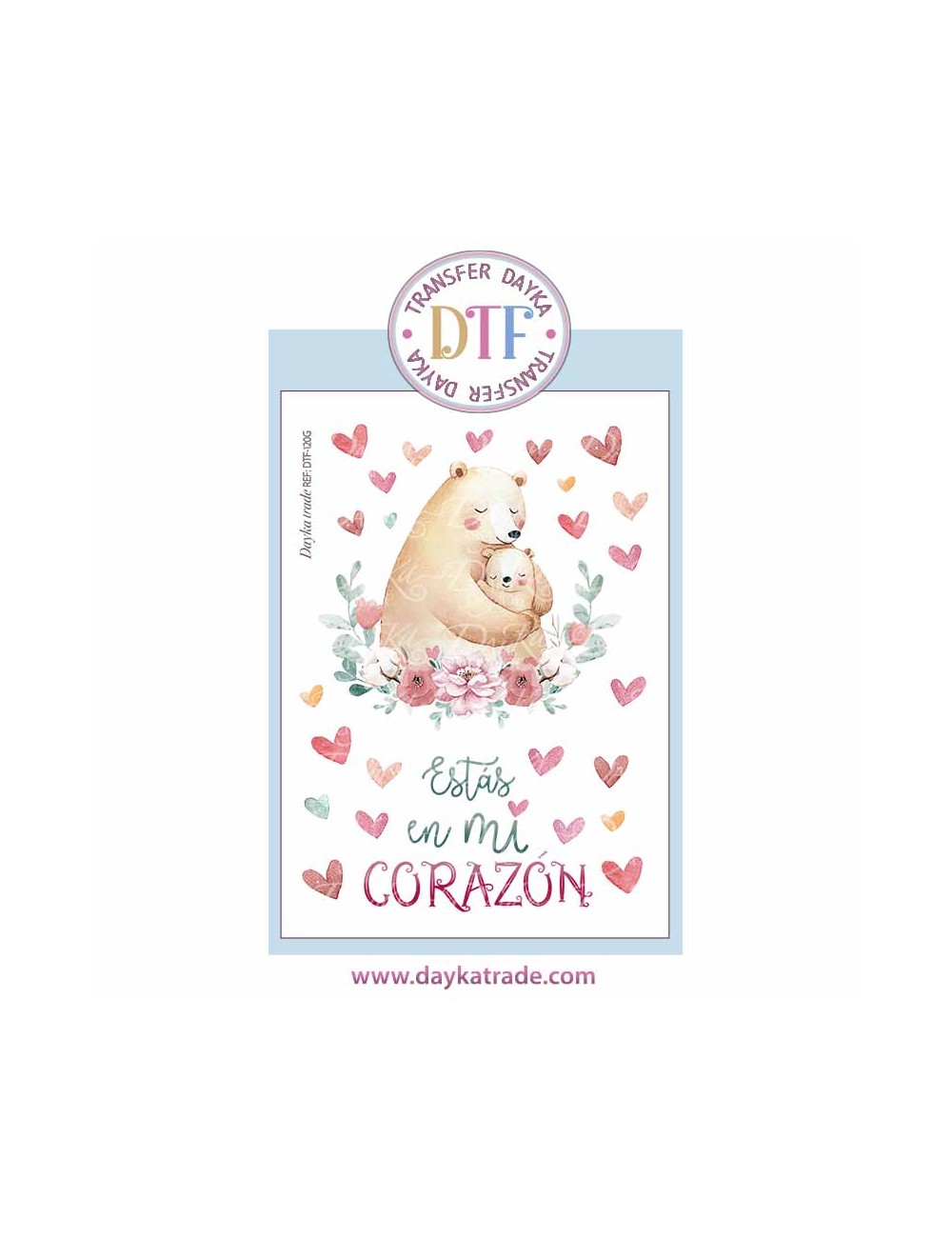 Trasferencia textil con dibujo de ositos con frase " Estás en mi corazón"
