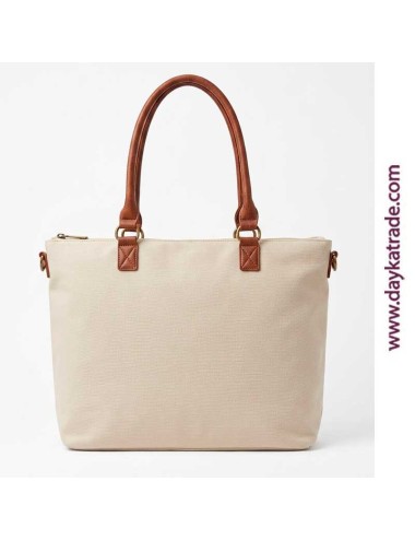 Bolso crema "Shopper bag" con cremallera, asas y bandolera