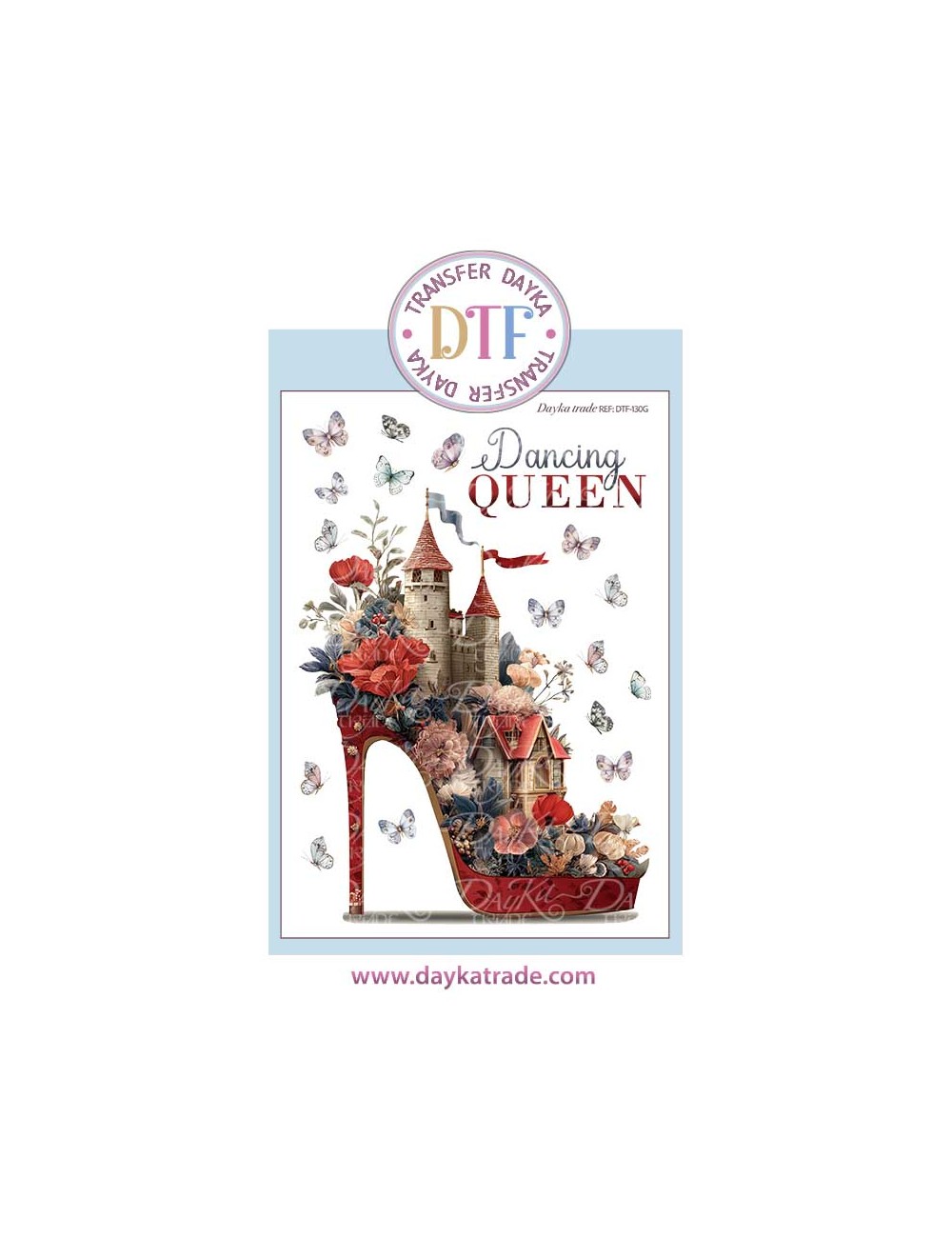 Trasferencia textil con dibujo de zapato texto "Dancing queen"
