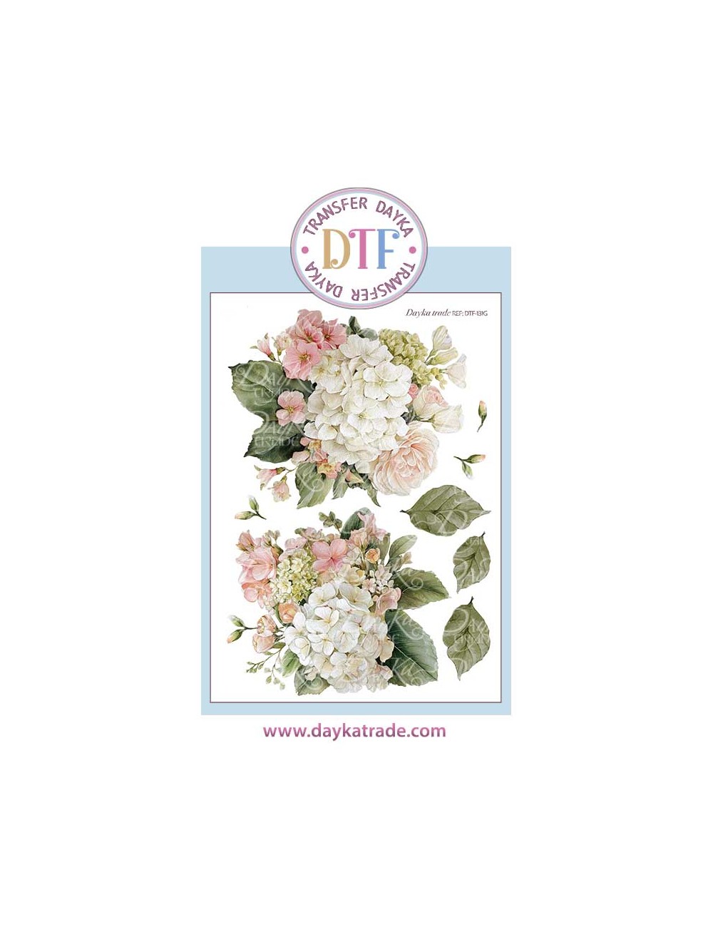 Trasferencia textil con dibujo hortensias blancas