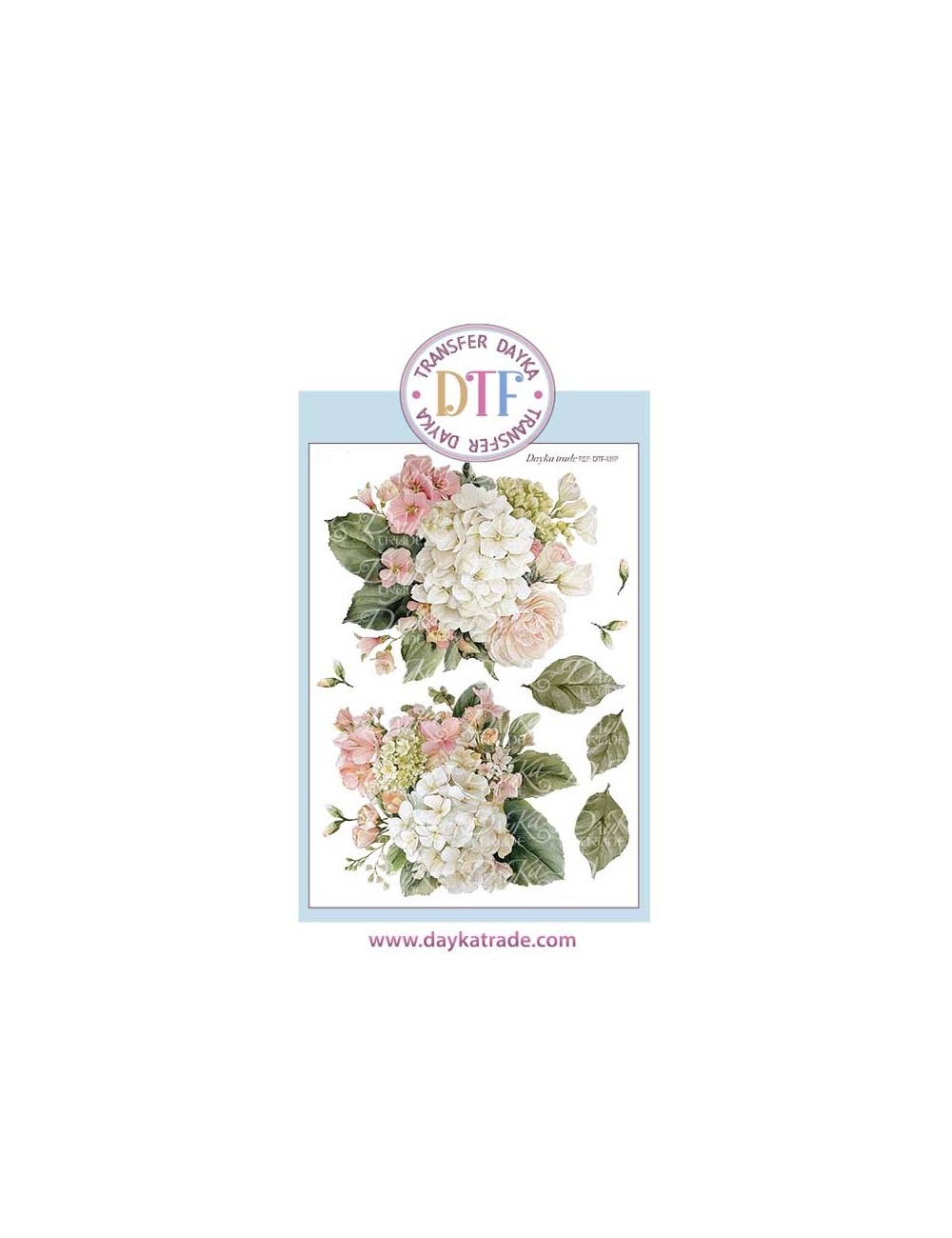 Trasferencia textil con dibujo hortensias blancas