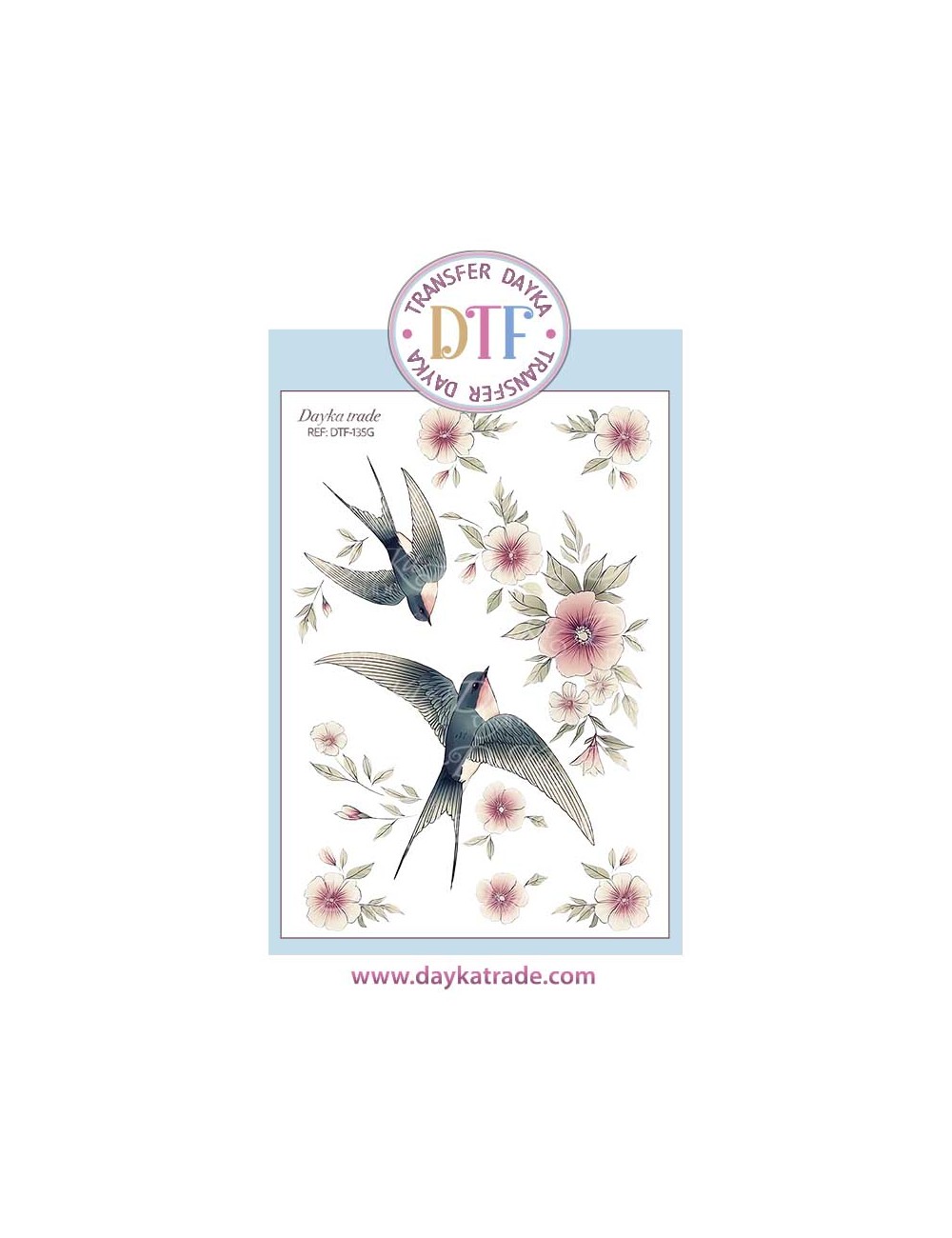 Trasferencia textil con dibujo golondrinas con flores