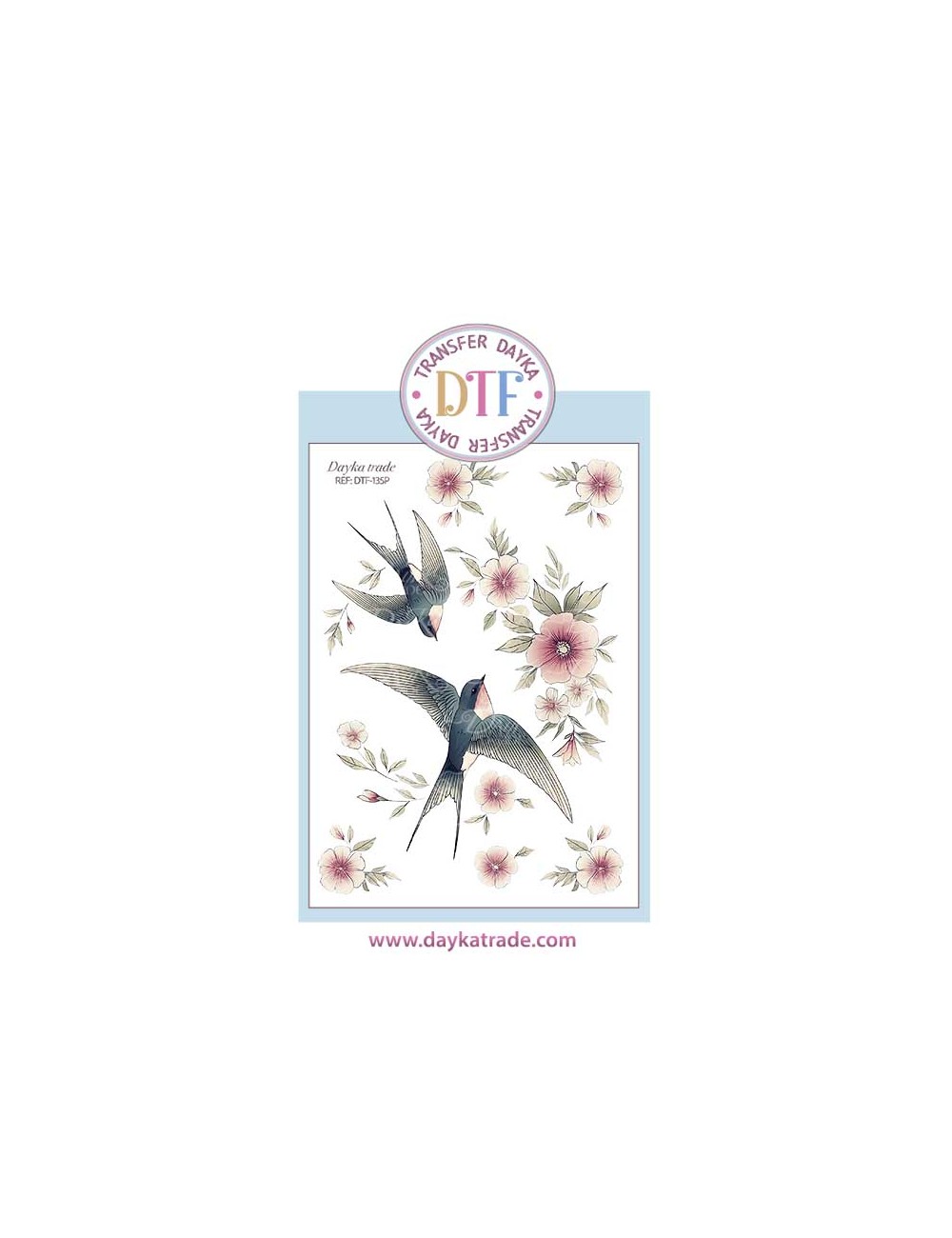 Trasferencia textil con dibujo golondrinas con flores