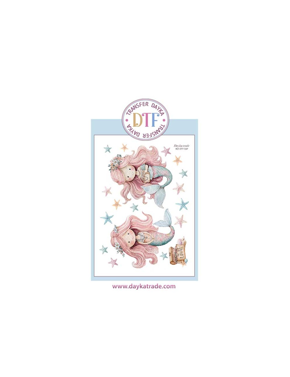 Trasferencia textil con dibujo de sirenas con estrellas de mar