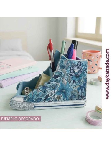 Portalápiz zapatilla azul con dos departamentos