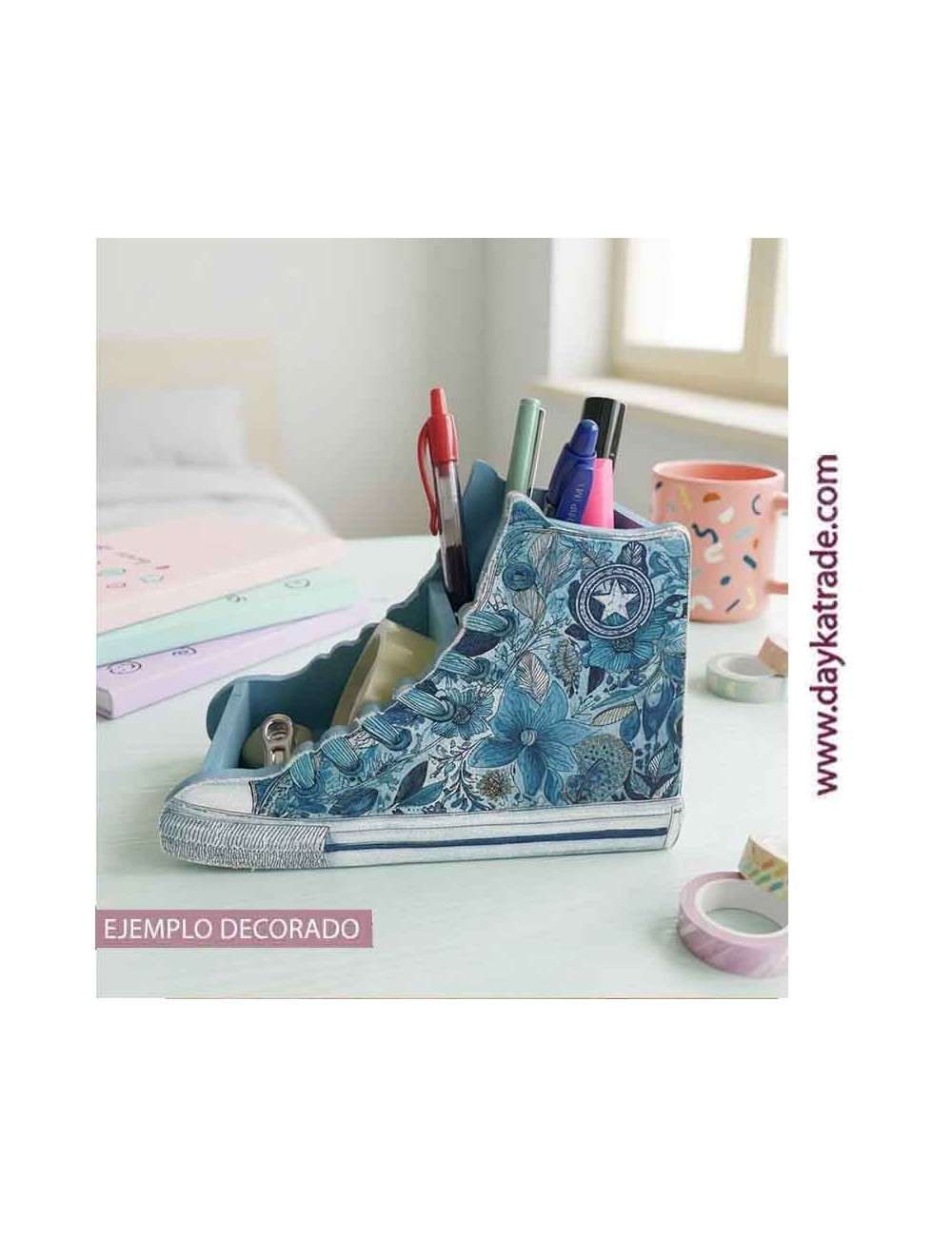 Portalápiz zapatilla azul con dos departamentos